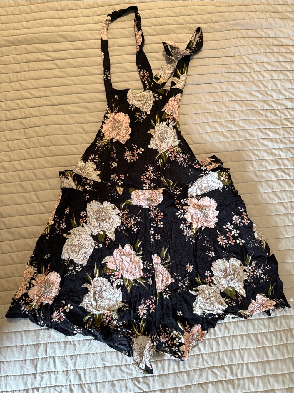 Floral Black & Pink Overalls Romper
